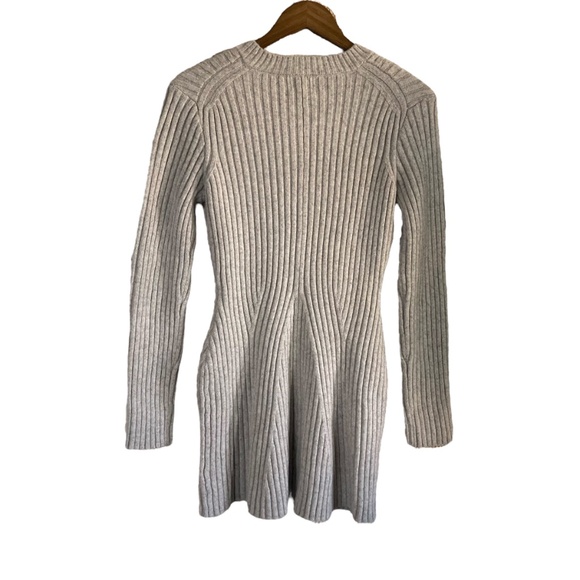 Rib Knit Mini Flare Sweater Dress Oatmeal Grey/Cream NWOT - Picture 3 of 7